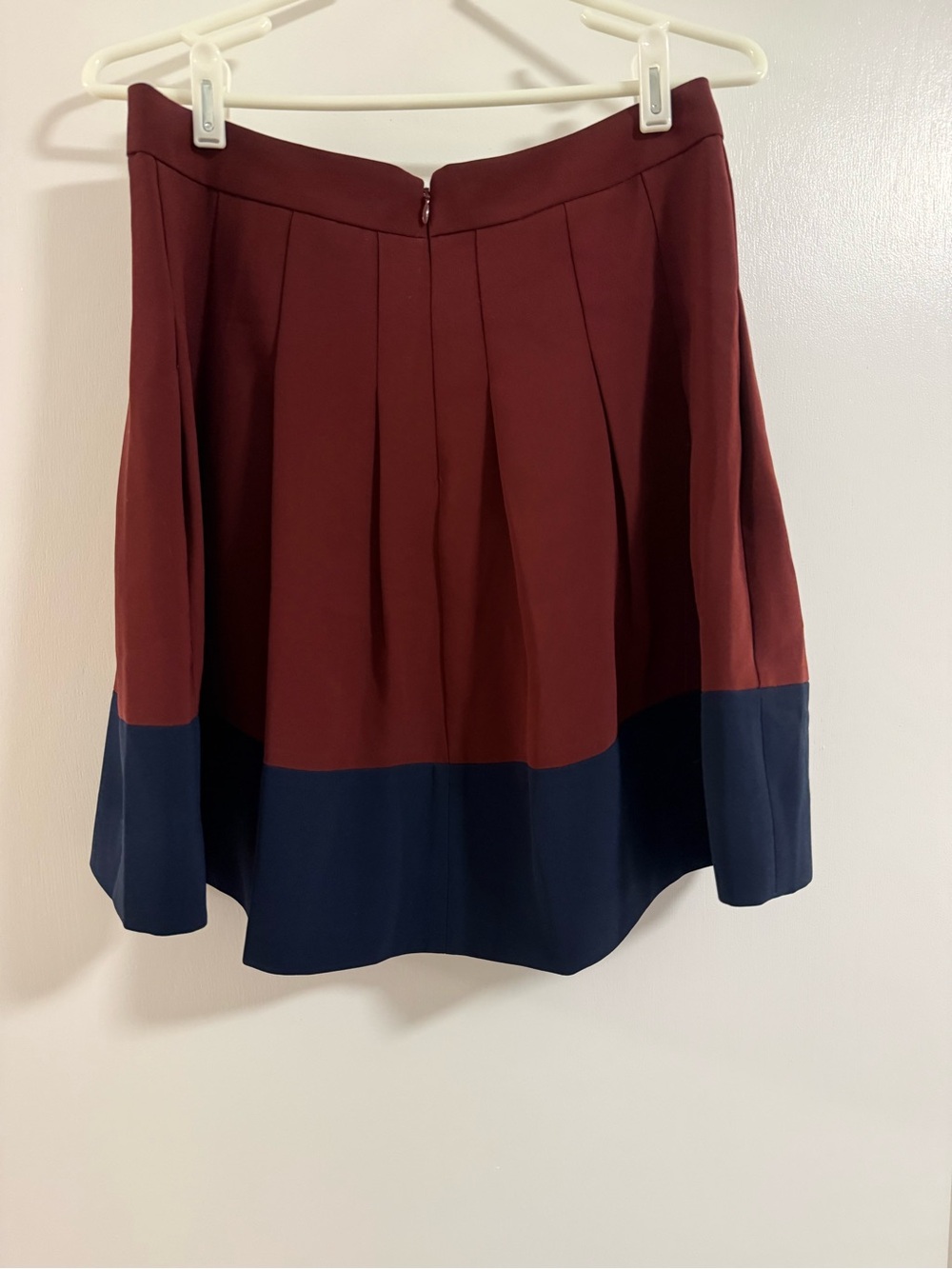 J. Crew Burgundy and Navy Colorblock Pleated Skater Skirt - Picture 2 of 3